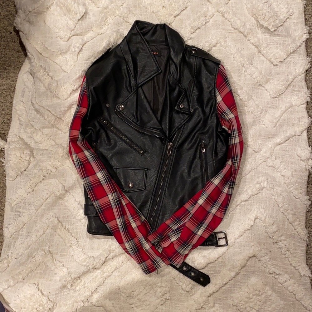 Leather and flannel jacket/top